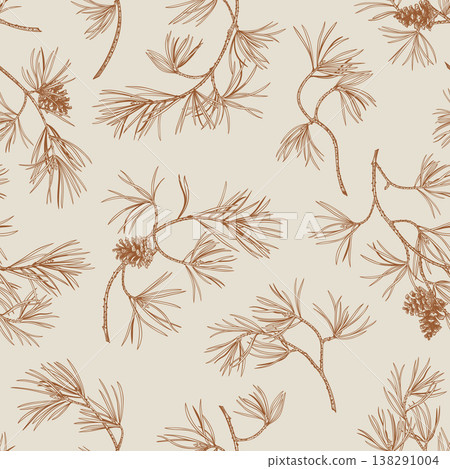 Seamless vintage pattern featuring pine branches Seamless vintage pattern featuring pine branches 138291004