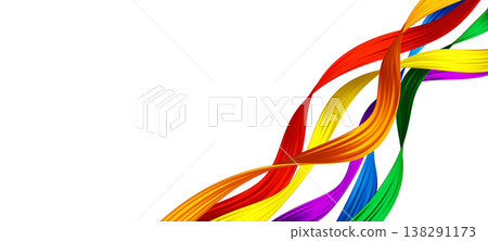 Abstract rainbow ribbons flowing on white background with copy space concept for lgbtq pride month 3D render Abstract rainbow ribbons flowing on white background with copy space concept for lgbtq pride month 3D render 138291173
