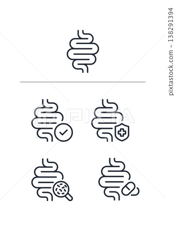 Healthy Gut Microbiome and Digestion System Icons Stock Illustration. Healthy Gut Microbiome and Digestion System Icons Stock Illustration. 138291394