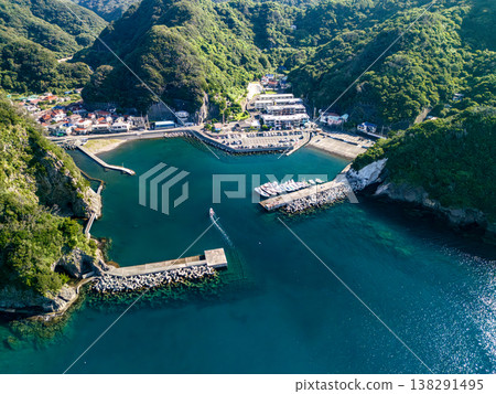 Drone footage of the port town of Nakagi Port, where the Hirizo Beach ferry departs and arrives. Hirizo Beach, Nakagi, Minamiizu Town, Shizuoka Prefecture, Izu Peninsula - 2025 Drone footage of the port town of Nakagi Port, where the Hirizo Beach ferry departs and arrives. Hirizo Beach, Nakagi, Minamiizu Town, Shizuoka Prefecture, Izu Peninsula - 2025 138291495
