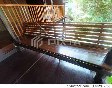 Wooden bench outdoor seating polished wood balcony rail traditional house tropical light empty seat rustic interior wooden floor natural texture Wooden bench outdoor seating polished wood balcony Wooden bench outdoor seating polished wood balcony rail traditional house tropical light empty seat rustic interior wooden floor natural texture Wooden bench outdoor seating polished wood balcony 138291752