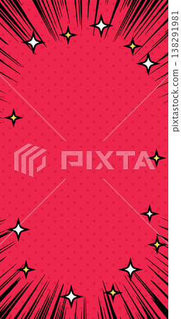 A red background frame with black converging lines and a glittery polka-dot pattern. Vector material for vertical smartphones. A red background frame with black converging lines and a glittery polka-dot pattern. Vector material for vertical smartphones. 138291981