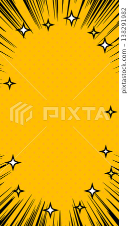 A yellow background frame with black converging lines and a glittery polka-dot pattern. Vector material for vertical smartphones. A yellow background frame with black converging lines and a glittery polka-dot pattern. Vector material for vertical smartphones. 138291982