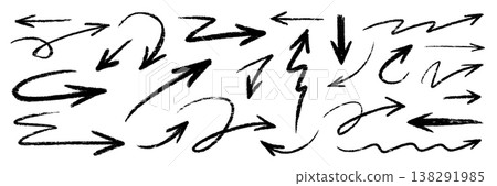 Arrow hand drawn brush line set. Arrow line hand drawn brush chalk pencil crayon stroke marker paint..Rough scribble doodle sketchy underline curve wave angle swirl crayon texture. Vector Arrow hand drawn brush line set. Arrow line hand drawn brush chalk pencil crayon stroke marker paint..Rough scribble doodle sketchy underline curve wave angle swirl crayon texture. Vector 138291985