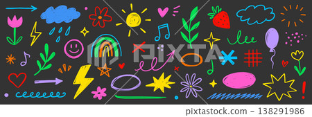 Crayon line icon pastel set. Crayon line icon hand drawn pencil pastel color brush chalk scribble texture. Cute kid children rainbow heart star sun cloud flower baby smile. Vector Crayon line icon pastel set. Crayon line icon hand drawn pencil pastel color brush chalk scribble texture. Cute kid children rainbow heart star sun cloud flower baby smile. Vector 138291986