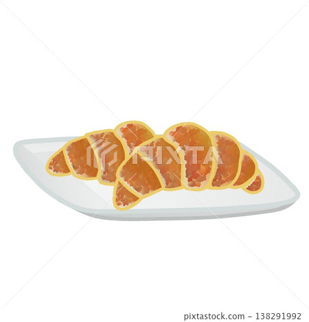 An illustration of a croissant on a plate. 138291992
