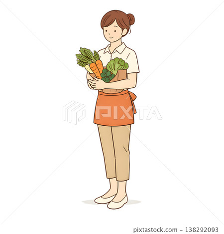 一名客房服務人員正在用食材準備餐點（簡單的手繪插圖） 138292093