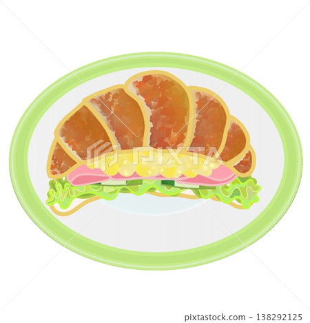 An illustration of a croissant sandwich on a plate. An illustration of a croissant sandwich on a plate. 138292125