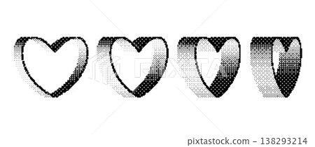 Bitmap halftone heart set. Pixelated heart-shaped design elements for banner, poster, leaflet, sticker, collage. Dither 3d rasterized outline hearts collection. Retro Y2K 8 bit effect bundle. Vector Bitmap halftone heart set. Pixelated heart-shaped design elements for banner, poster, leaflet, sticker, collage. Dither 3d rasterized outline hearts collection. Retro Y2K 8 bit effect bundle. Vector 138293214