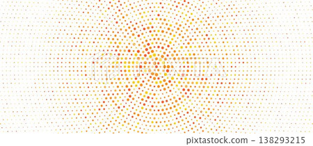 Orange radial pattern background. Abstract warm dotted concentric circles wallpaper. Circular halftone dots comic texture backdrop. Vector spring cartoon pop art overlay for poster, banner Orange radial pattern background. Abstract warm dotted concentric circles wallpaper. Circular halftone dots comic texture backdrop. Vector spring cartoon pop art overlay for poster, banner 138293215