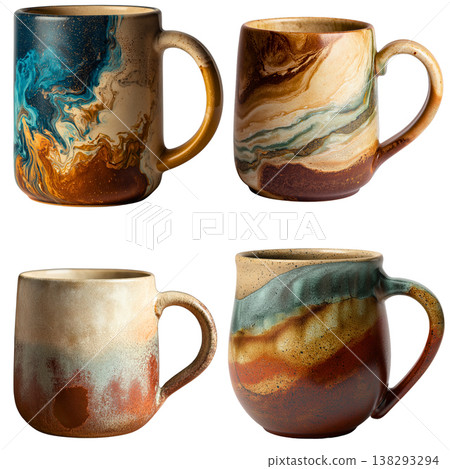 Handmade ceramic mug stoneware cup colorful glaze rustic pottery artisan coffee abstract pattern earthy tone modern kitchen cozy drink ceramic handle Handmade ceramic mug with colorful glaze 138293294