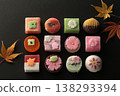 A group photo of colorful seasonal Japanese sweets 138293394
