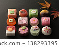 A group photo of colorful seasonal Japanese sweets 138293395