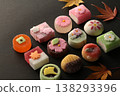 A group photo of colorful seasonal Japanese sweets 138293396