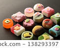 A group photo of colorful seasonal Japanese sweets 138293397