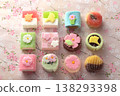 A group photo of colorful seasonal Japanese sweets 138293398