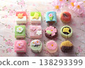 A group photo of colorful seasonal Japanese sweets 138293399