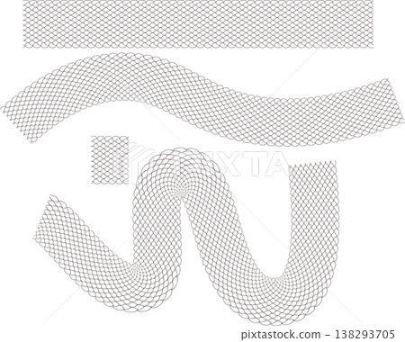 黑白鱗片圖案套裝，弧形無縫筆刷圖案，龍和爬行動物插畫套裝。 138293705