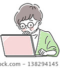 一位老年婦女在使用筆記型電腦時遇到問題。 138294145