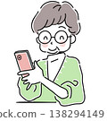 一位面帶微笑的老婦人正在使用智慧型手機。 138294149