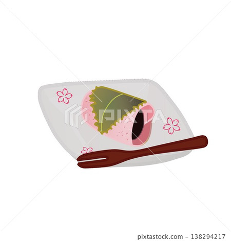 盤子上的櫻花年糕插圖 盤子上的櫻花年糕插圖 138294217