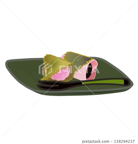 An illustration of a sakura mochi on a plate An illustration of a sakura mochi on a plate 138294237