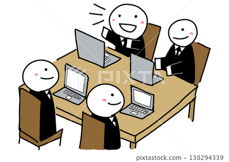 Hand-drawn illustration of a meeting (conference, smiles, dialogue) (Variation 3) Hand-drawn illustration of a meeting (conference, smiles, dialogue) (Variation 3) 138294339