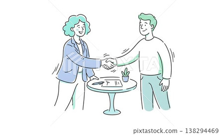 商界人士透過握手和微笑來建立信任。 商界人士透過握手和微笑來建立信任。 138294469