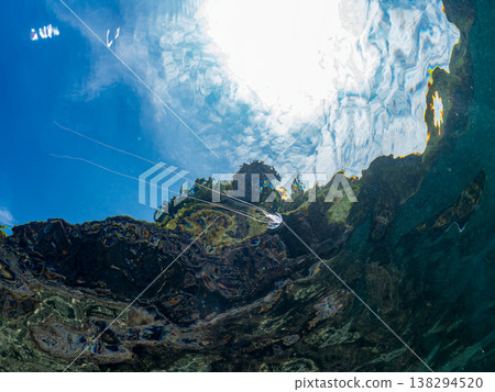 幼年絲鰭鰺在水面遊動。其他。日本伊豆半島靜岡縣南伊豆町中木市Hirizo海灘 - 2025，日本頂級浮潛地點之一。 138294520