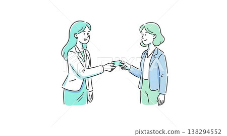 一位商務人士面帶微笑、彬彬有禮地交換名片。 138294552