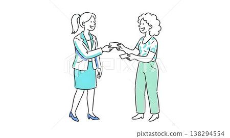 A business person exchanging business cards with a smile and politeness. 138294554
