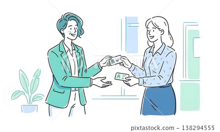 一位商務人士面帶微笑、彬彬有禮地交換名片。 138294555