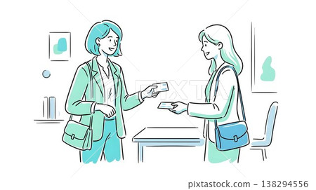 一位商務人士面帶微笑、彬彬有禮地交換名片。 138294556