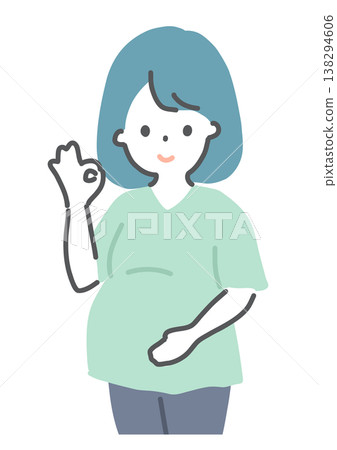 孕婦比出「OK」手勢(插圖)-積極 孕婦比出「OK」手勢(插圖)-積極 138294606