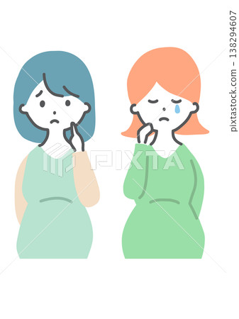 悲傷的孕婦插圖:困惑和淚水,心理健康 悲傷的孕婦插圖:困惑和淚水,心理健康 138294607