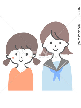 親密的姊妹、女孩和兄弟,笑容燦爛,手繪風格插圖 親密的姊妹、女孩和兄弟,笑容燦爛,手繪風格插圖 138294615