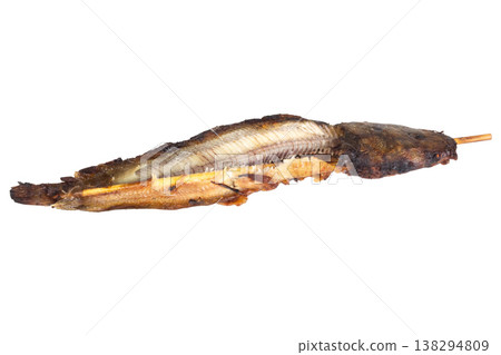 Grilled catfish carcass on a white background Grilled catfish carcass on a white background 138294809