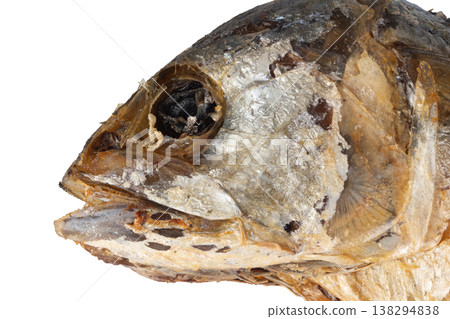 Fried mackerel on a white background closeup head Fried mackerel on a white background closeup head 138294838