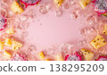 Tropical fruit frame background [Horizontal] Pink with central margin Summer theme 138295209