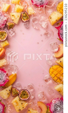 Tropical Fruit Background [Vertical] Mango Passion Fruit Summer 138295210