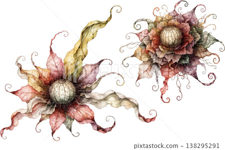 Whimsical Watercolor Fantasy Flowers Set Whimsical Watercolor Fantasy Flowers Set 138295291