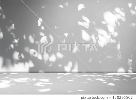 Grey Background Wall Shadow Leaf White Light Kitchen Abstract Studio Product Minimal Room marble Mockup Display Stage Scene Platform Shelf Space Pattern Backdrop Table Product Summer Travel. 138295502