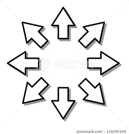 A shadowed, three-dimensional 8-way arrow, convenient for adding visual accents to illustrations. 138295508