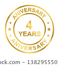 4 years anniversary gold icon vector for graphic design, logo, website, social media, mobile app, UI illustration 138295550