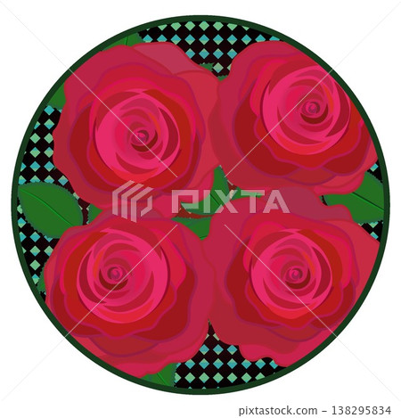 A red rose illustration with a circular harlequin check pattern. A red rose illustration with a circular harlequin check pattern. 138295834