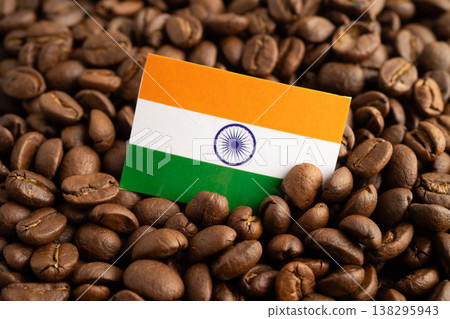 India flag on coffee beans, shopping online for export or import food product. 138295943