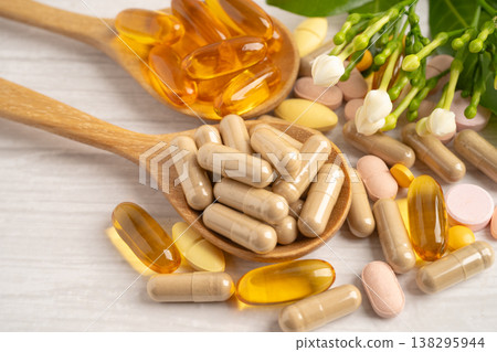 Alternative medicine herbal organic capsule drug herb. 138295944