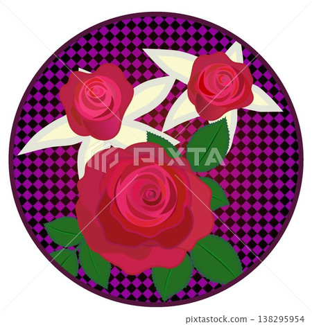 A red rose illustration with a circular harlequin check pattern. A red rose illustration with a circular harlequin check pattern. 138295954