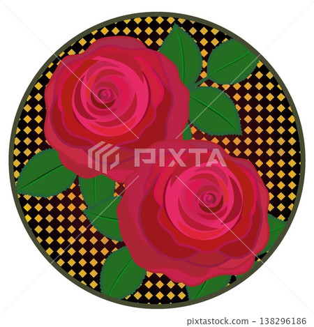 A red rose illustration with a circular harlequin check pattern. A red rose illustration with a circular harlequin check pattern. 138296186