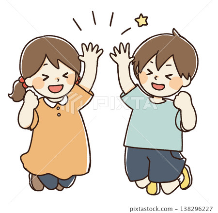 A boy and a girl high-fiving each other. A boy and a girl high-fiving each other. 138296227